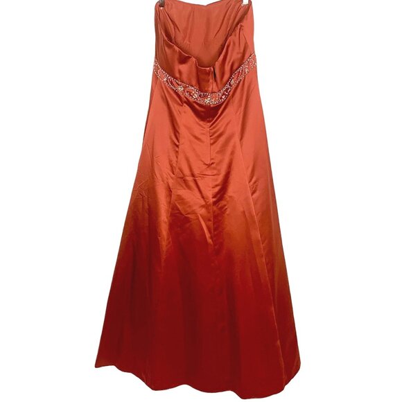 Bronze Satin Strapless Gown Beaded Empire Waist Pleated Bust Bridgerton 14 New - Picture 5 of 12